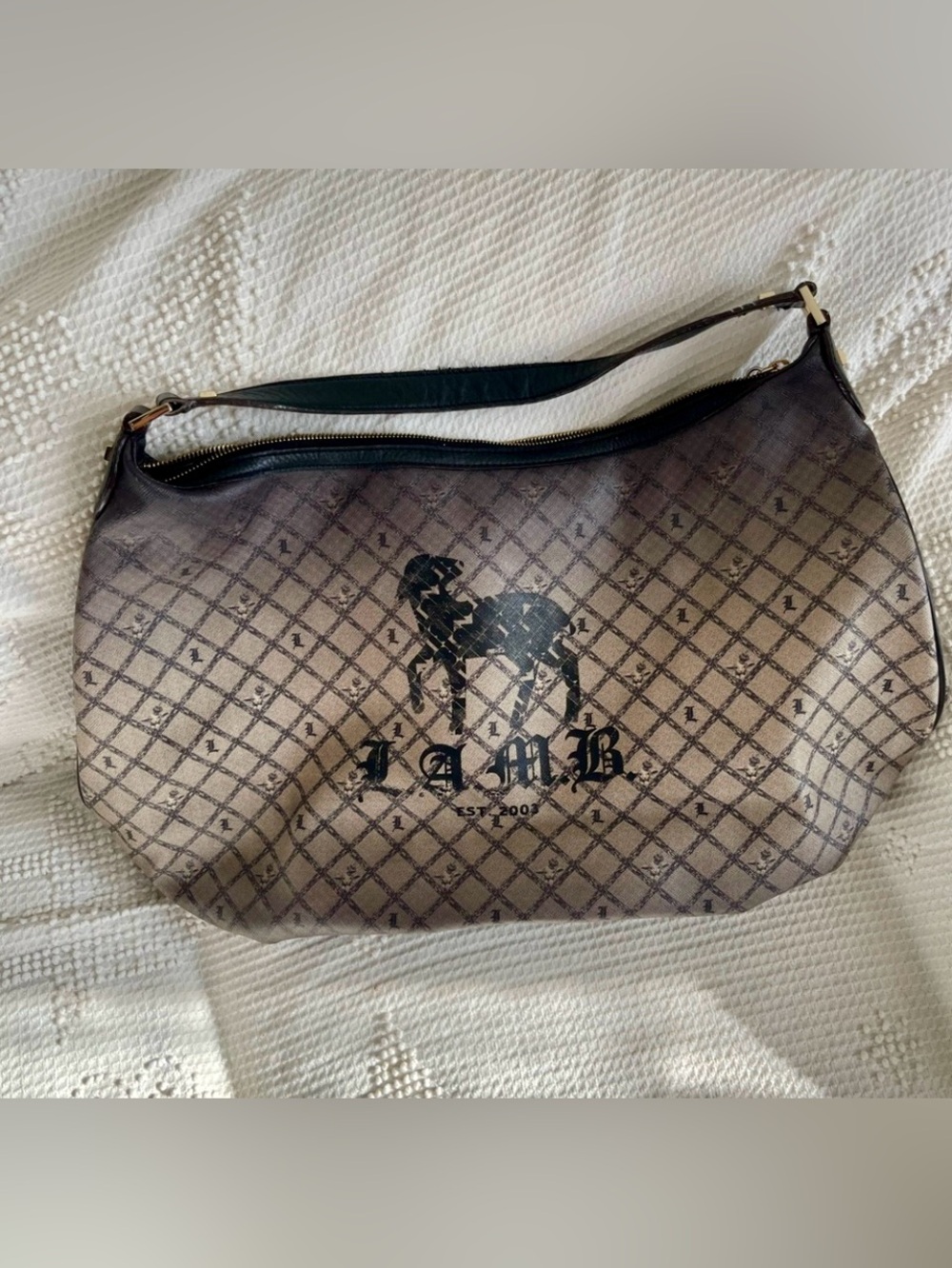 LAMB L.A.M.B logo large SHOULDER BAG Gwen Stefani designer sheep AUTHENTIC